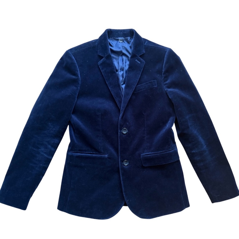 NWT J.Crew Crewcuts Boys' Ludlow Party Blazer Navy Velvet Pockets $198 Size 14